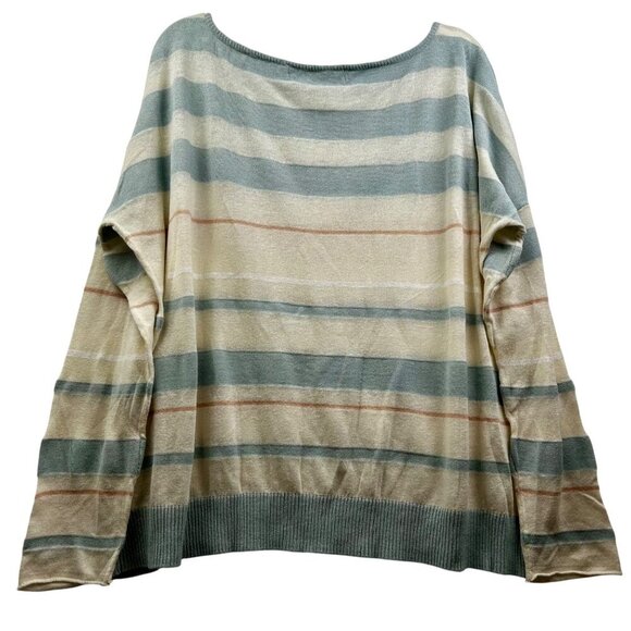 Anthropologie Sparrow Oversized Striped Sweater Cotton Linen Blend Cream Blue L - Picture 2 of 5